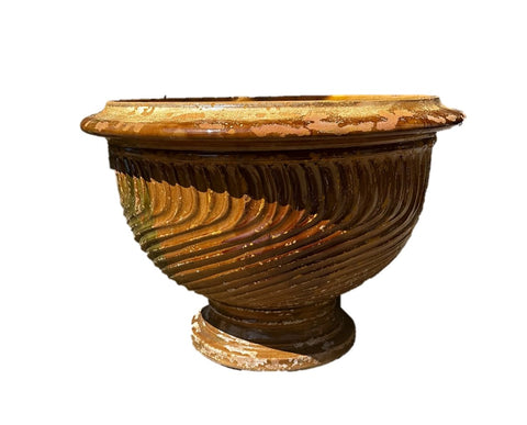 "La Madeline" Striated Glazed Terracotta Anduze Pot in Ancient Glaze
