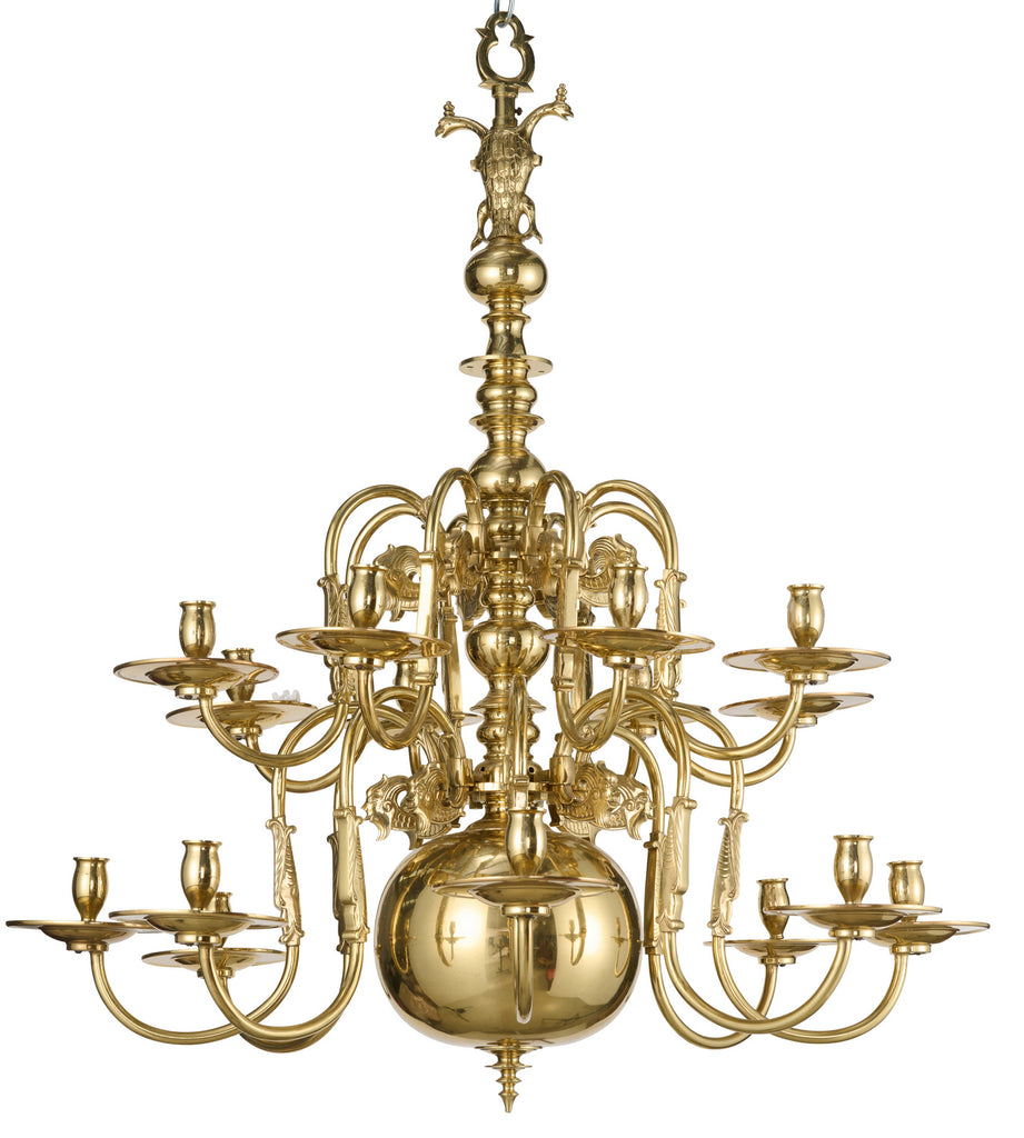 An Early 20th Century 16 Light Flemish Brass Chandelier