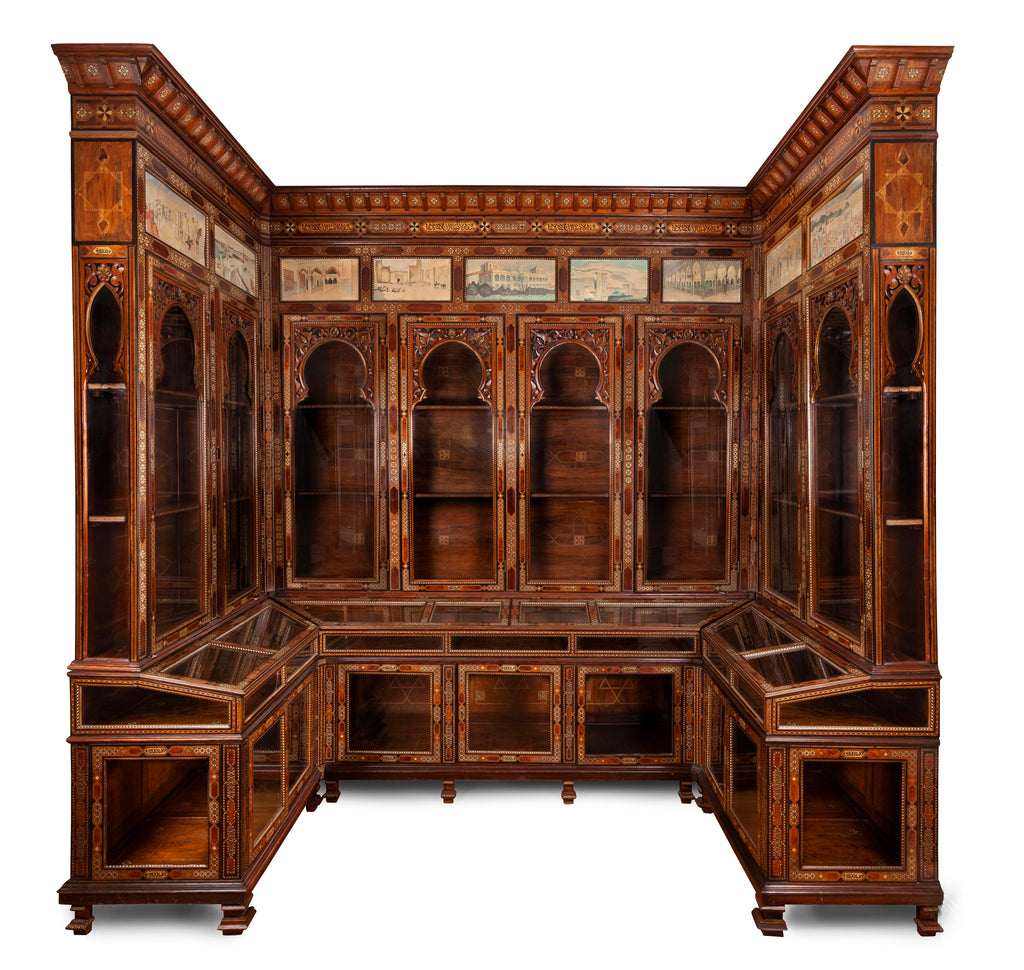 An Antique Moroccan Parquetry, Bone Inlaid and Glazed Display Cabinet