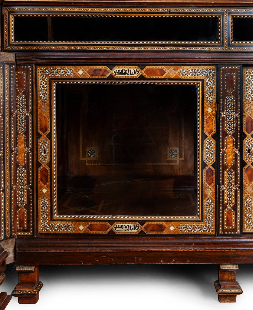 An Antique Moroccan Parquetry, Bone Inlaid and Glazed Display Cabinet