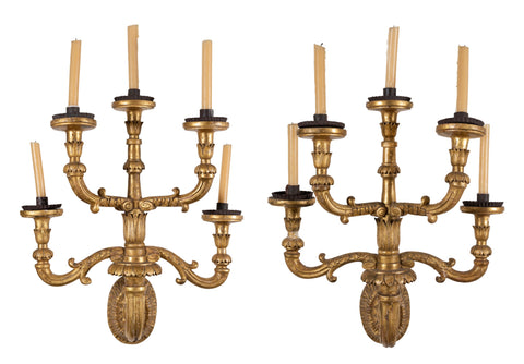 A Pair of 17th Century Spanish Carlos II Carved Giltwood Wall Sconces
