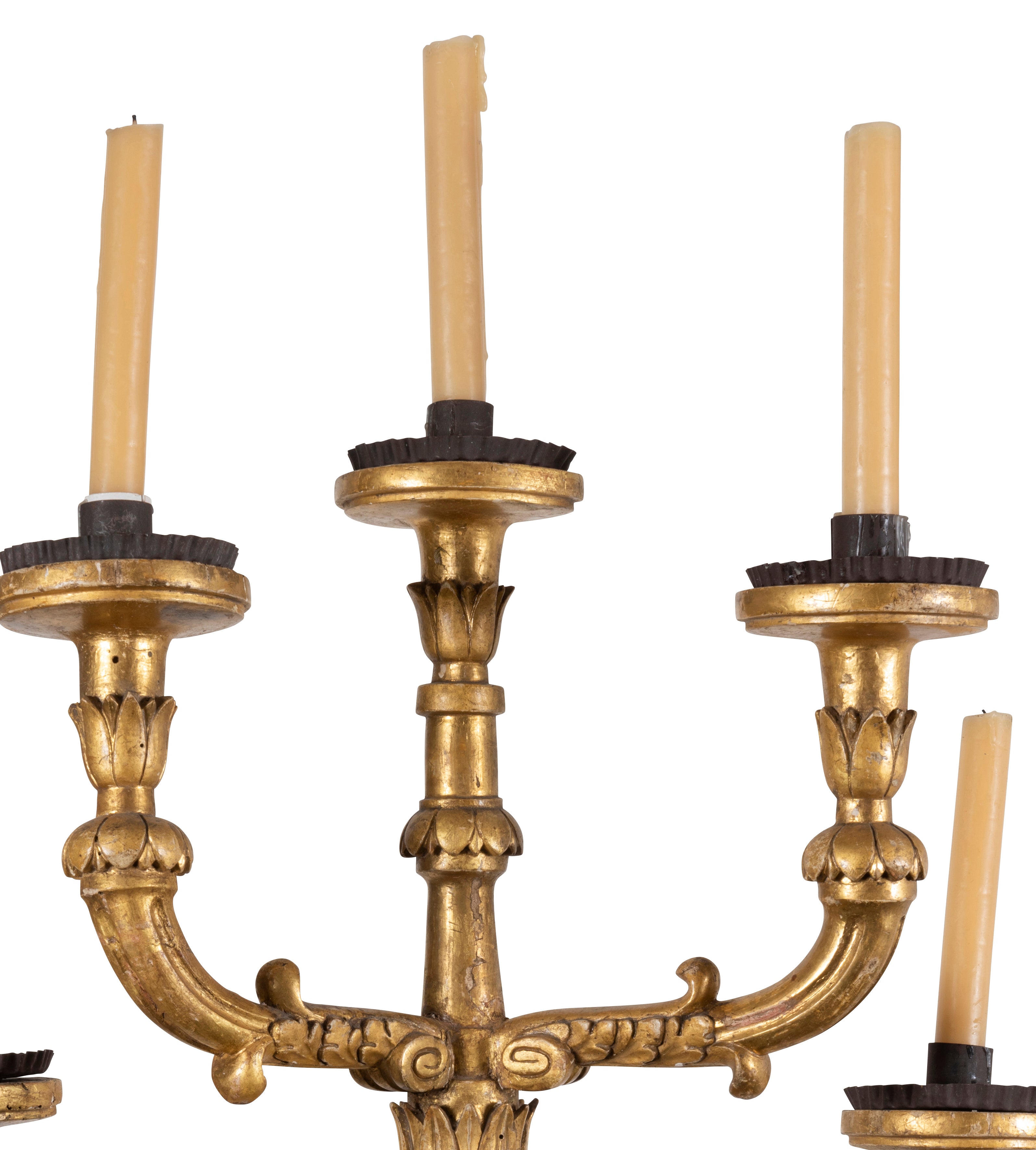 A Pair of 17th Century Spanish Carlos II Carved Giltwood Wall Sconces