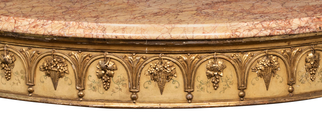 Pair of 19th Century Italian Giltwood & Peche D'alap Marble Top Consoles