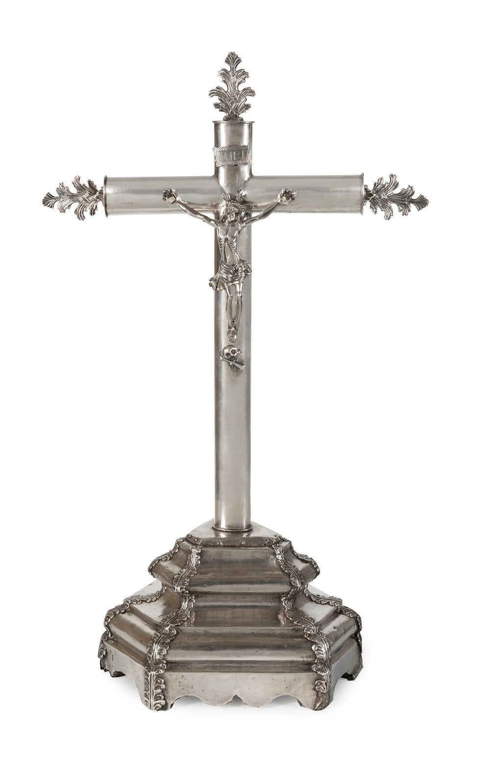 A 19th Century Spanish Silver-Plated Alter Crucifix