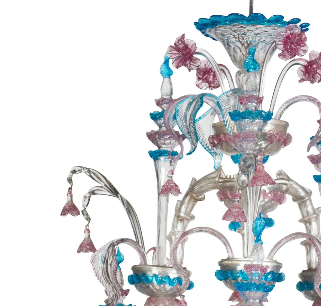 A Venetian Murano Coloured Glass Fifteen Light Chandelier Circa. 1900