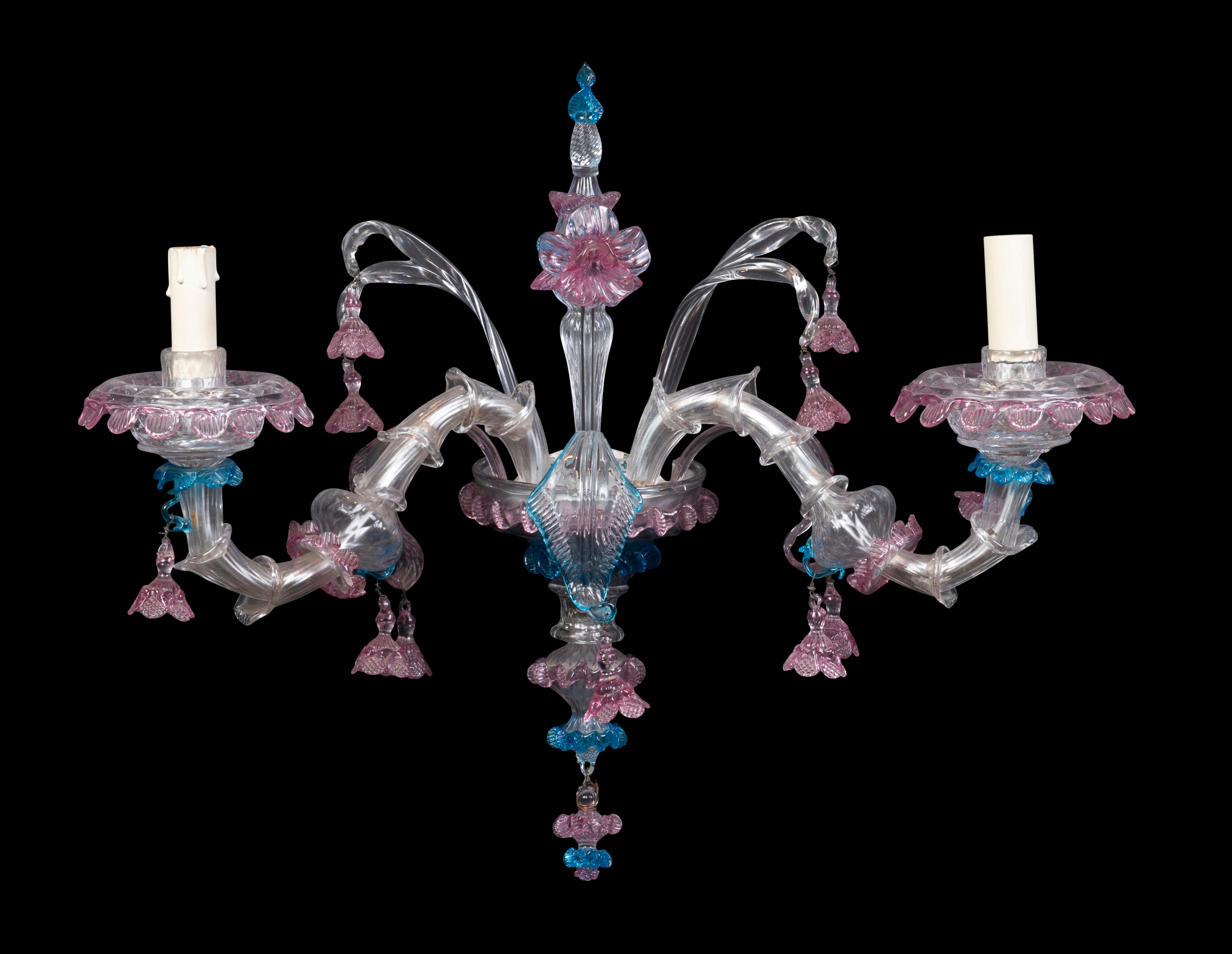 A Set of Four Venetian Murano Coloured Glass Sconces, Circa 1900