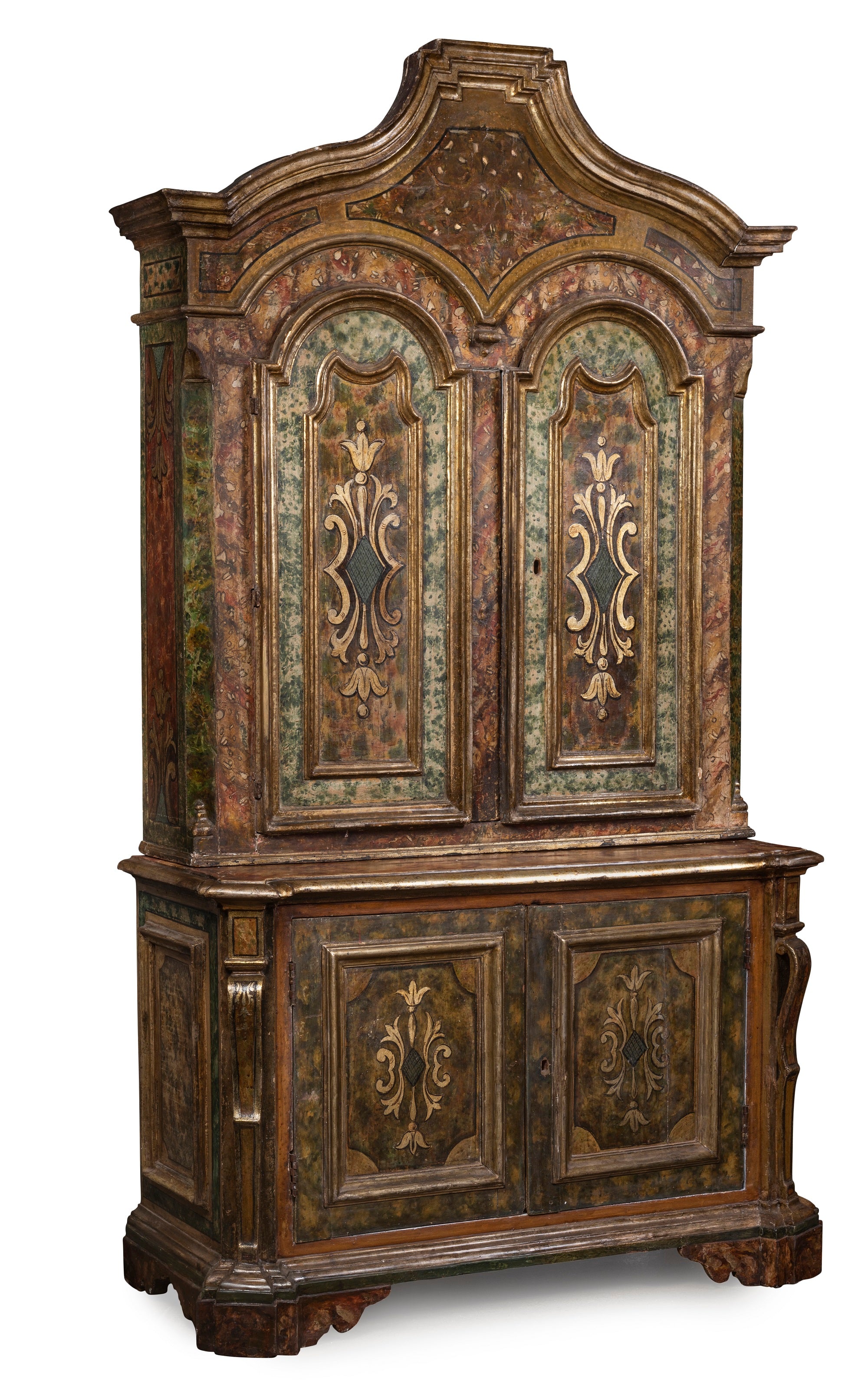 A Continental Baroque 18th Century Painted & Parcel-Gilt Cabinet
