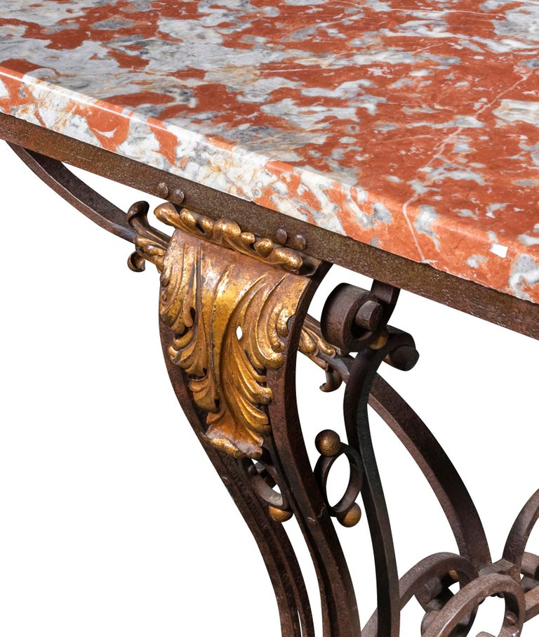 An Early 20th Century French Orange Marble-Top Table on Wrought Iron Base