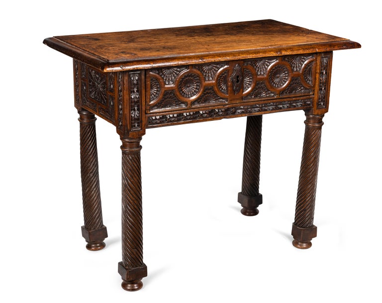 A Finely Carved Late 17th Early 18th Century Walnut Portuguese Side Table