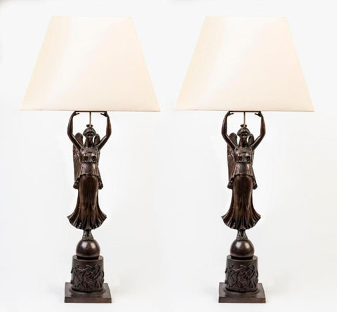 A Pair of Empire Style Bronze Lamps