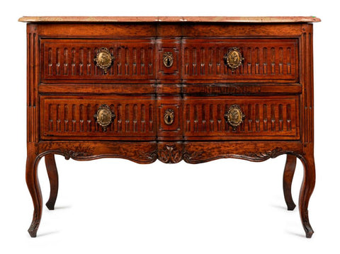 A Louis XV style marble top commode, French, 19th century