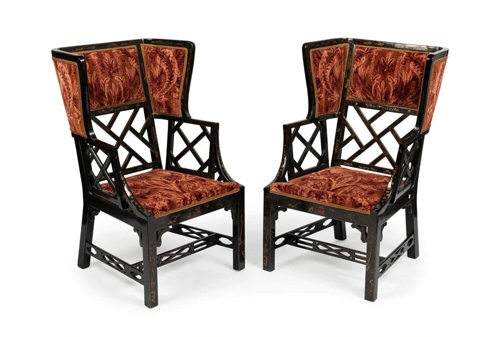A Pair of Chinoiserie Chippendale Style Occasional Chairs, 20th Century