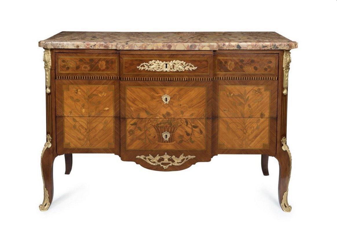 A Fine French Breche Marble Top Kingwood Commode, 18th Century
