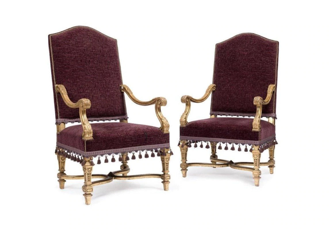 A Pair of French Giltwood Throne Chairs