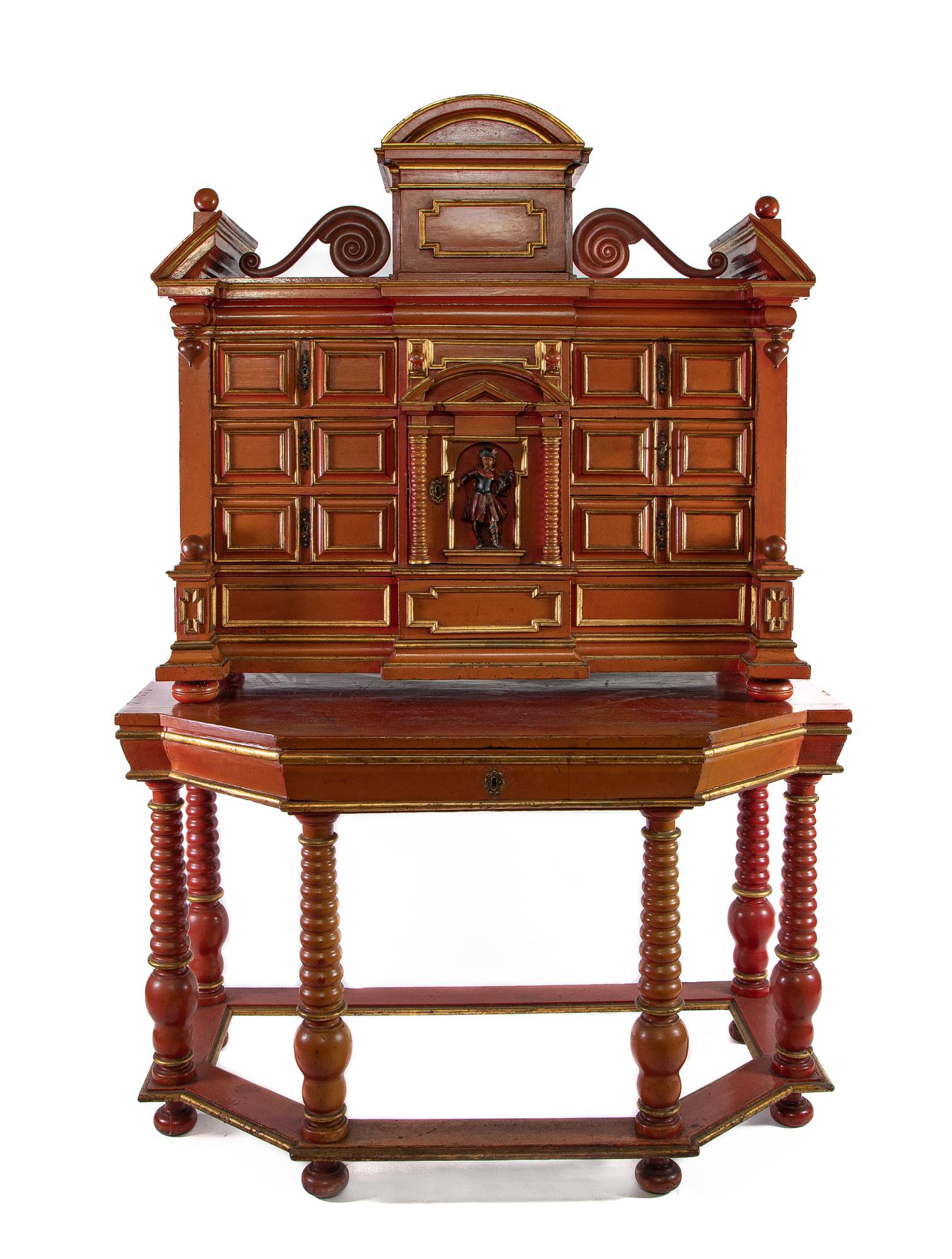 An 18th Century Austrian Red Lacquered Cabinet on Stand