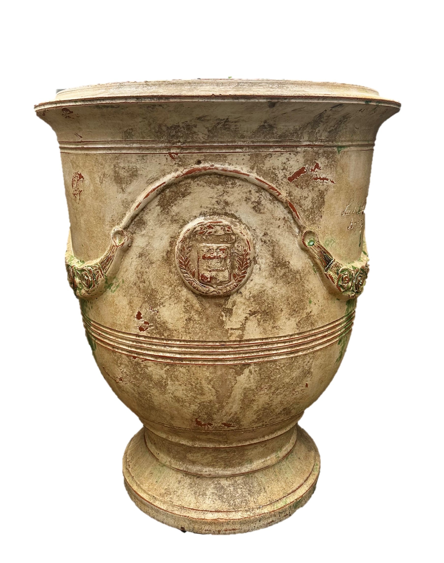 "La Madeline" Glazed Terracotta Anduze Pot with Swags in Patine