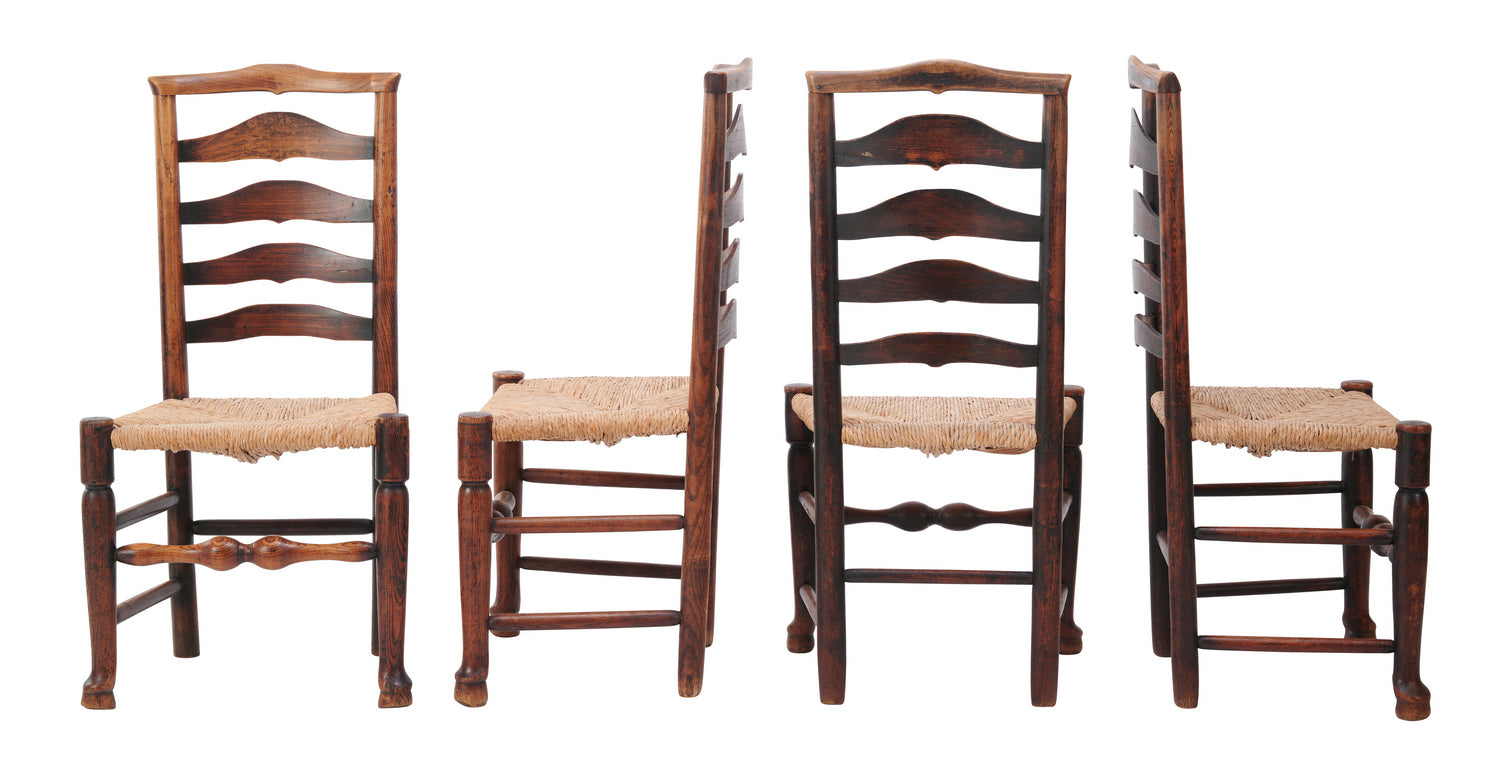 A Set of Eight Elm Ladder Back Chairs, 19th Century