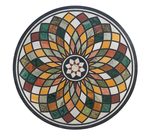 A Pietra Dura Centre Table on Wrought Iron Table