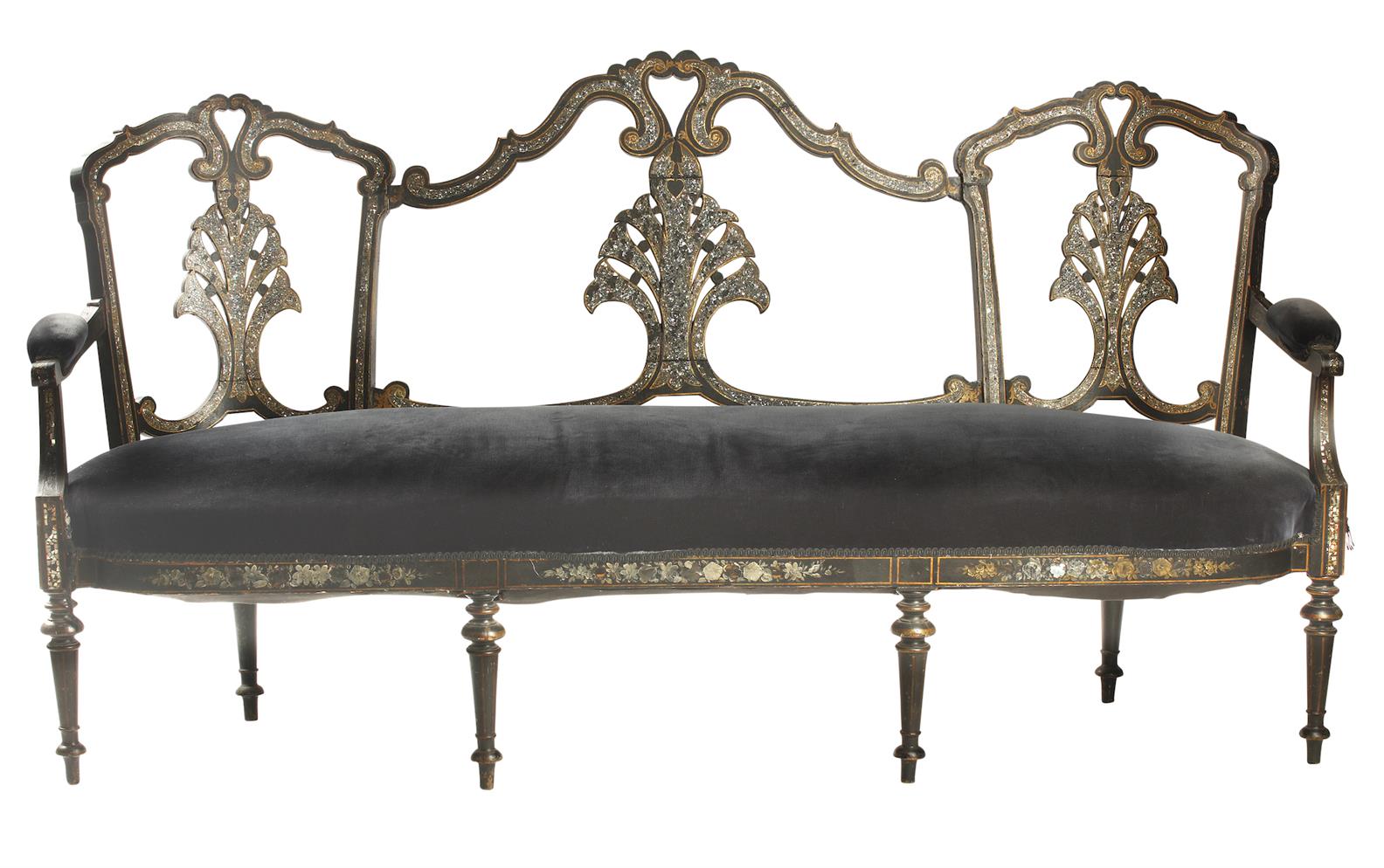 An Ebonised and Mother of Pearl inlaid Victorian Settee