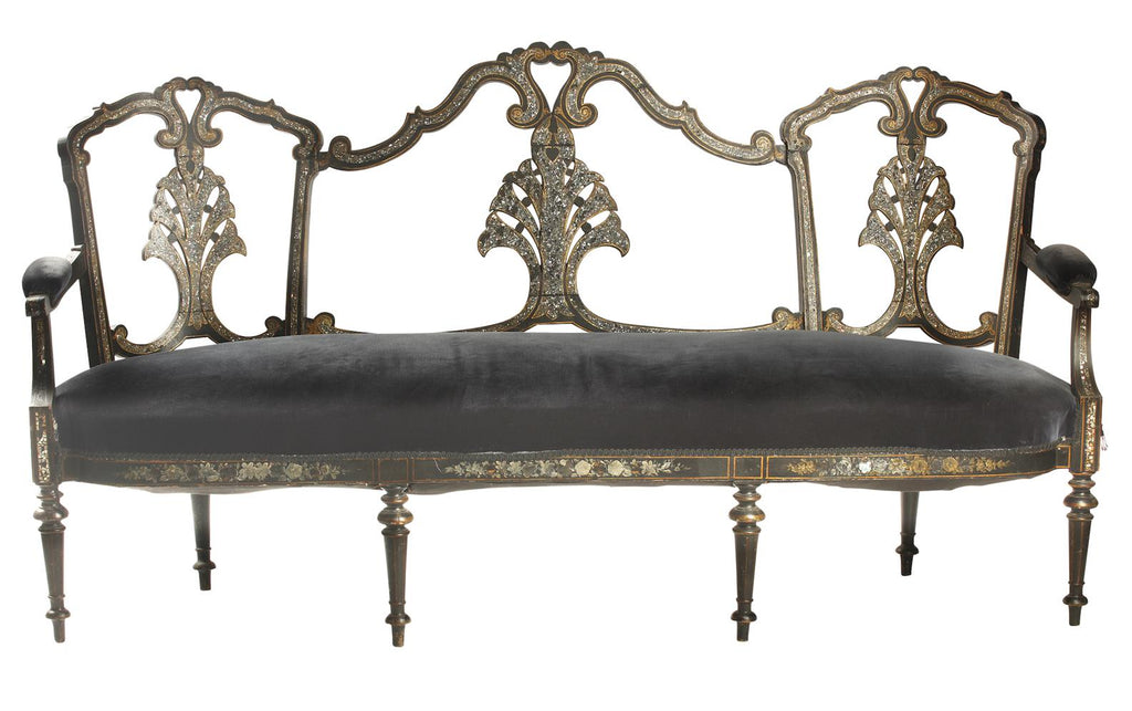 An Ebonised and Mother of Pearl inlaid Victorian Settee