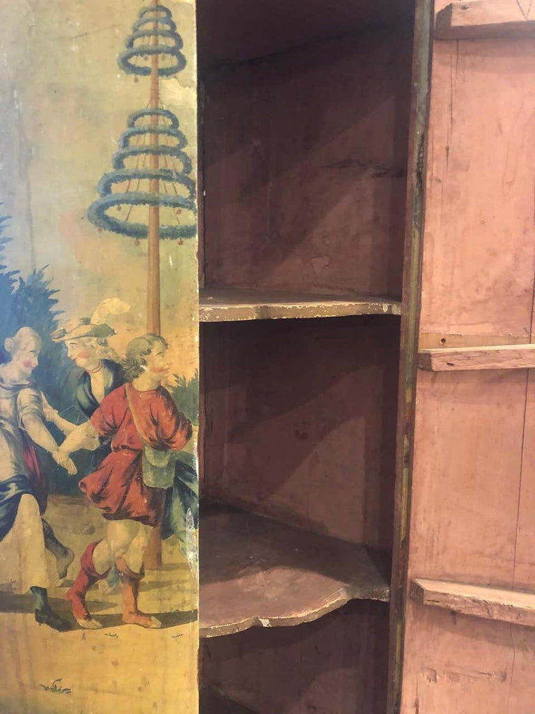 A Pair of 19th Century Dutch Polychrome Painted Corner Cupboards