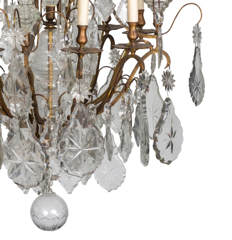 Pair of Early 19th Century French Louis XV Style Crystal and Ormolu Chandeliers
