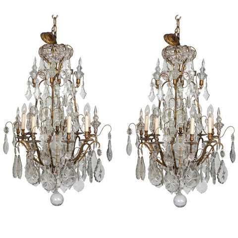 Pair of Early 19th Century French Louis XV Style Crystal and Ormolu Chandeliers