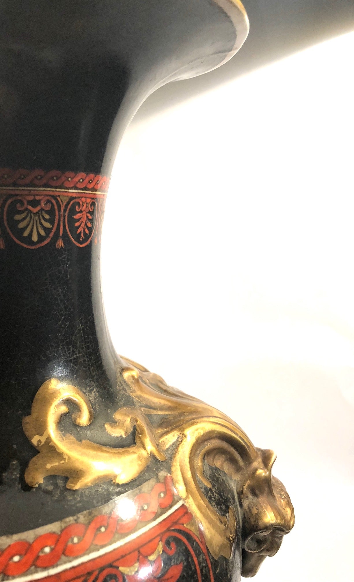 A Ceramic 19th Century Red, Gold, Cream and Black, Grand Tour Amphora